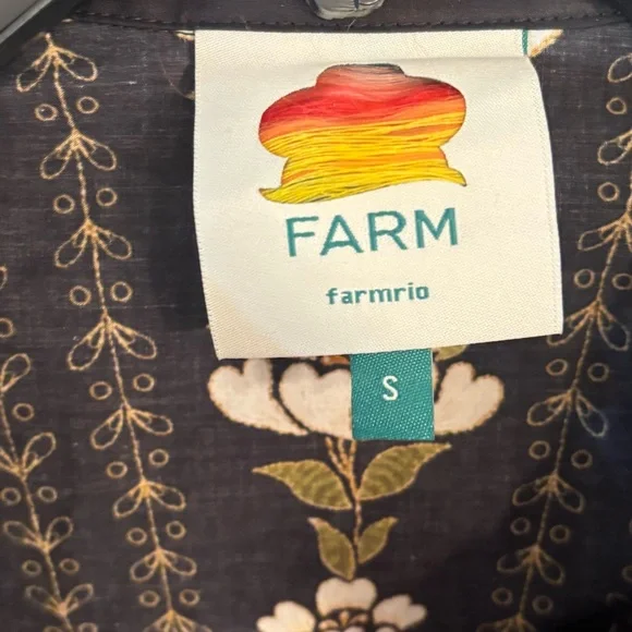 Farm Rio Black Bold Flowers Long Sleeve Organic Cotton Mini Dress - Picture 7 of 8